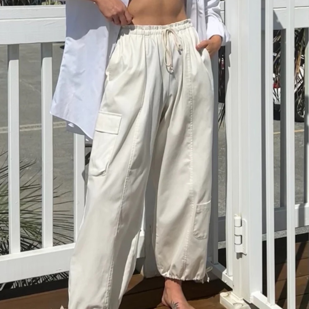Na Nin Cream Cotton French Twill Cooper Wide Leg Balloon Cargo Pants XS - Picture 14 of 15